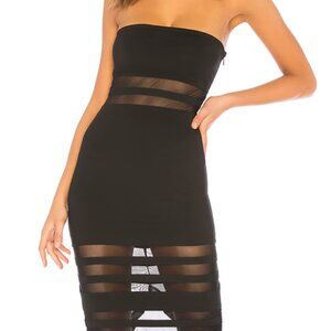 Superdown Magdalena Tube Mesh Dress | Strapless Black Midi Dress Size Small